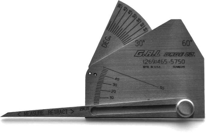 Skew-T Fillet Weld Gauge METRIC - Check Angle of Vertical Member, Weld Acute Side, Weld Obtuse Side